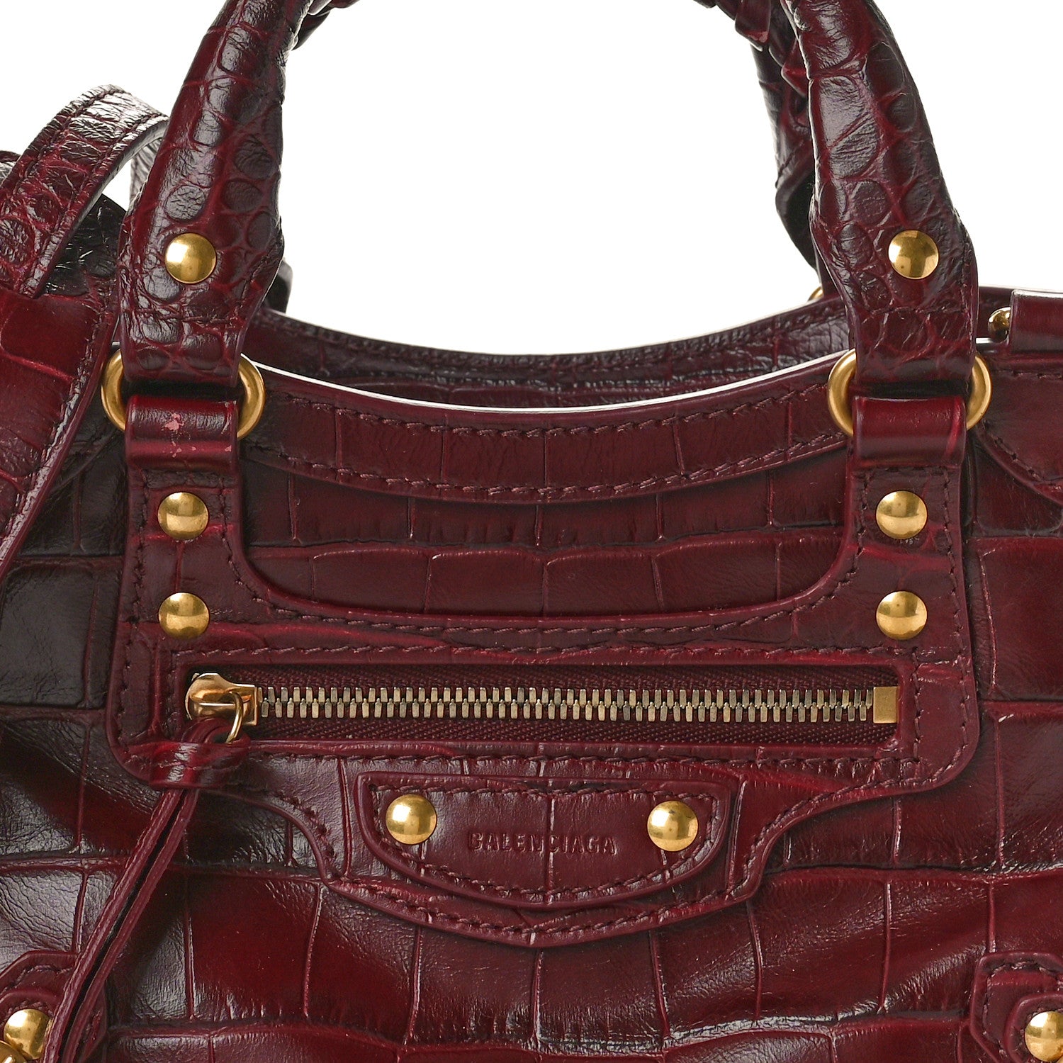 Balenciaga Calfskin Crocodile Embossed Neo Classic Gold Hardware Nano City Dark Red 8 of 11