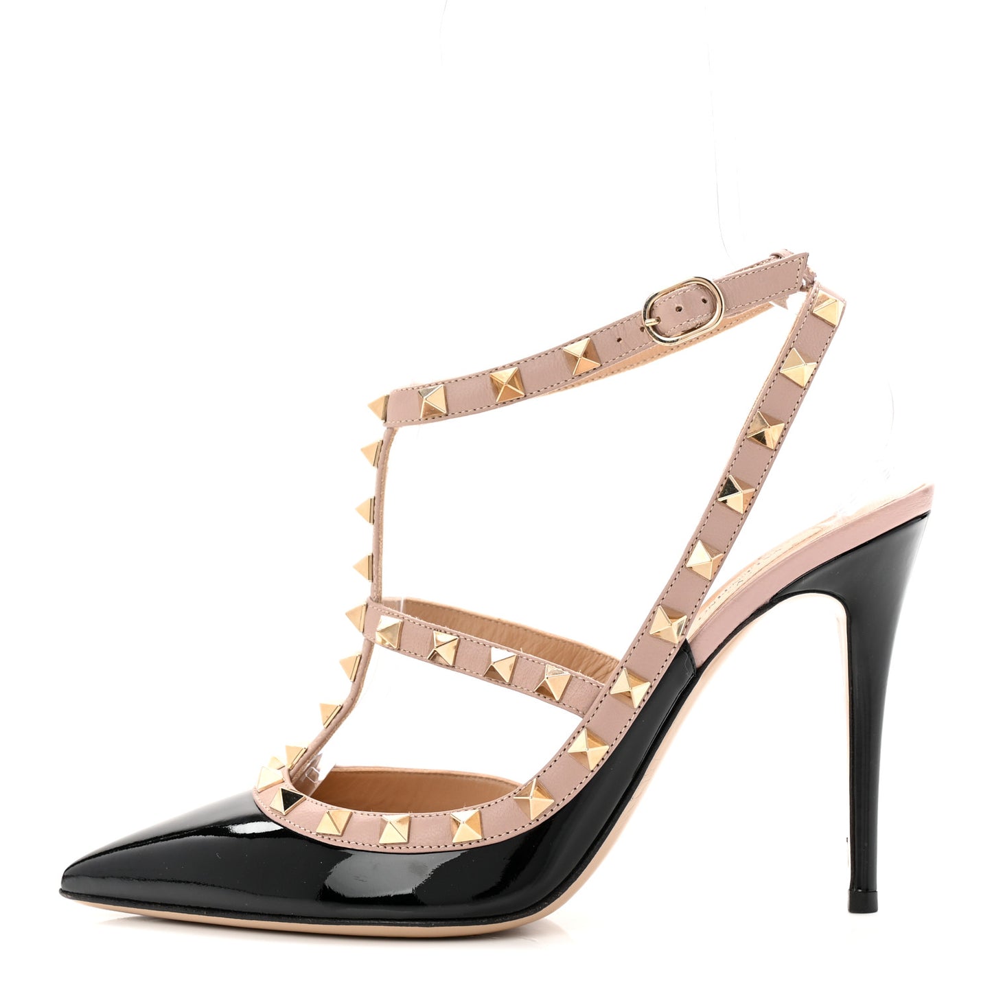 Patent Nappa Rockstud Ankle Strap 100mm Pumps 39.5 Black Poudre
