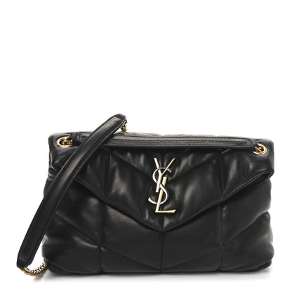 Saint Laurent Lambskin Quilted Tri-Metal Small Loulou Puffer Monogram Chain Satchel  Black 1 of 10