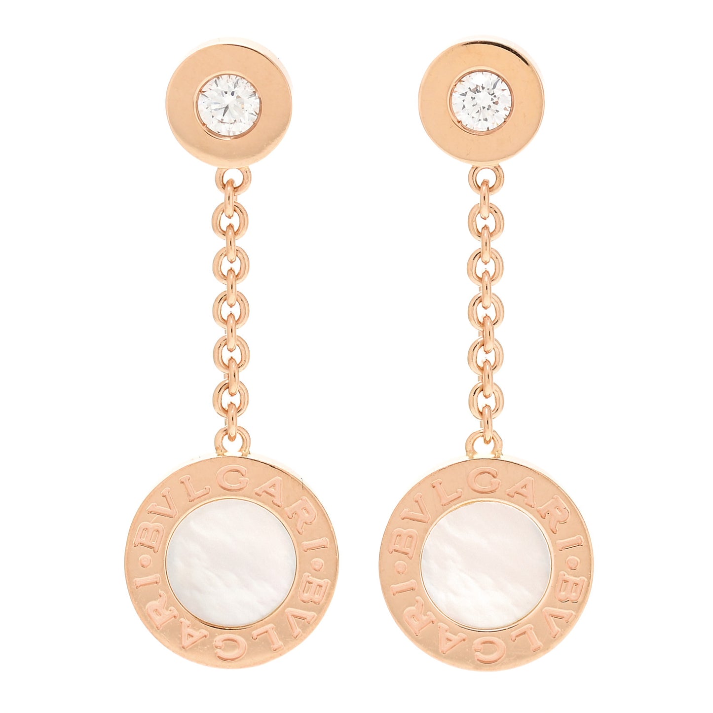 18K Rose Gold Diamond Mother of Pearl BVLGARI BVLGARI Drop Earrings