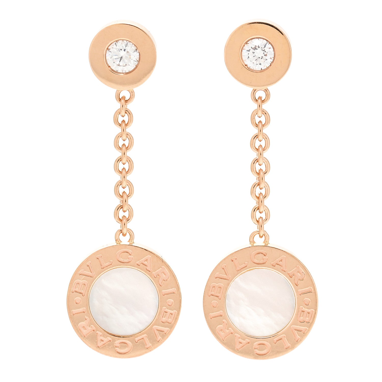 Bulgari 18K Rose Gold Diamond Mother of Pearl BVLGARI BVLGARI Drop Earrings 1 of 4