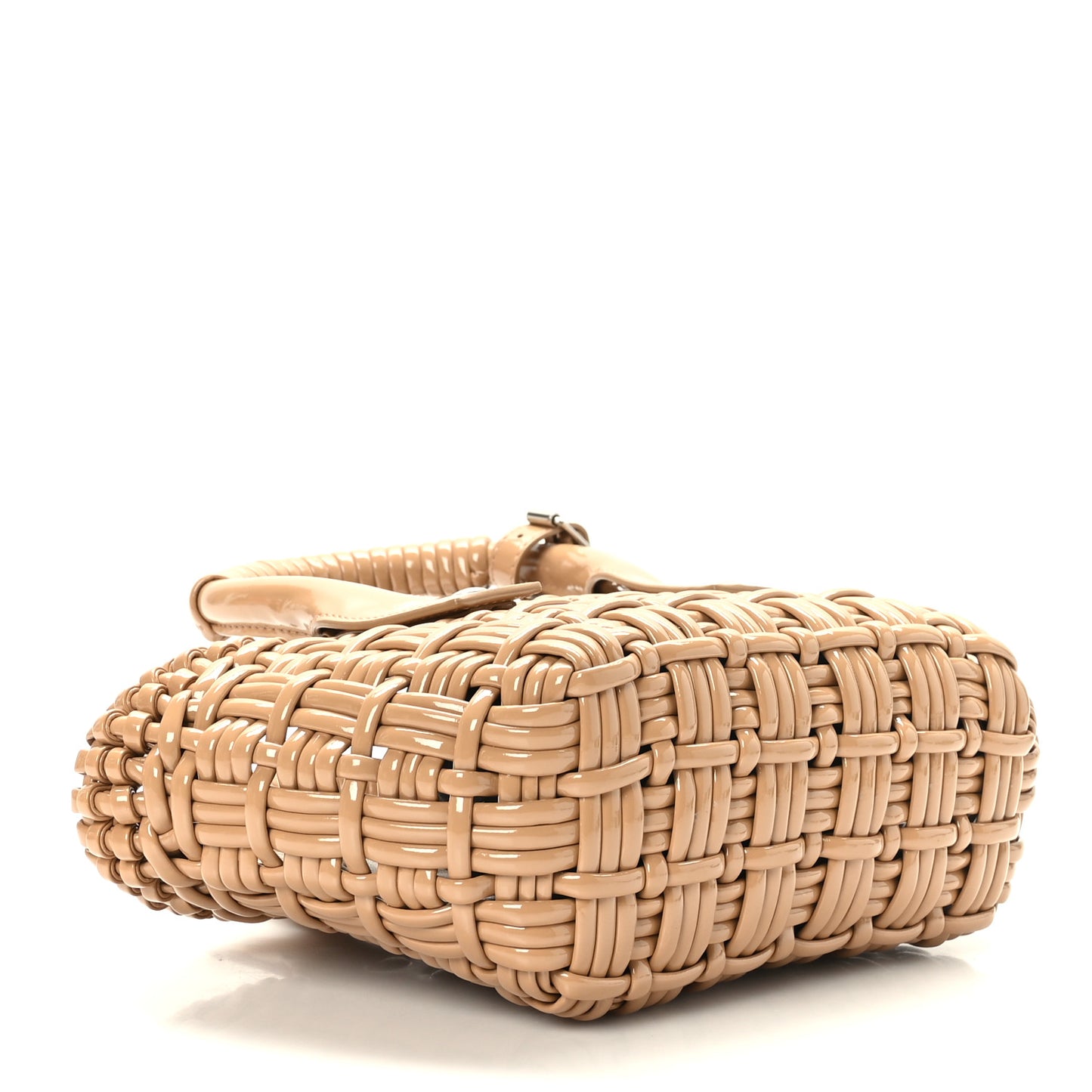 Faux Calfskin Braided Varnished XXS Bistro Basket Beige