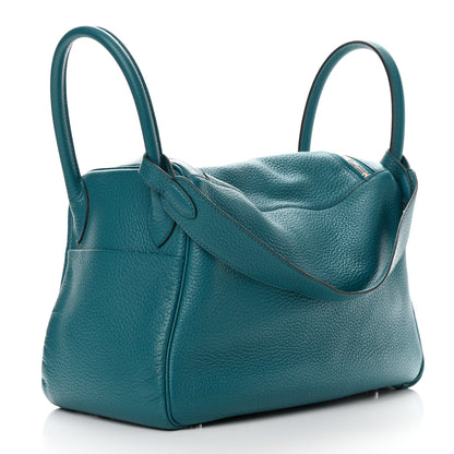 Hermes Taurillon Clemence Lindy 30 Bleu Paon 2 of 19