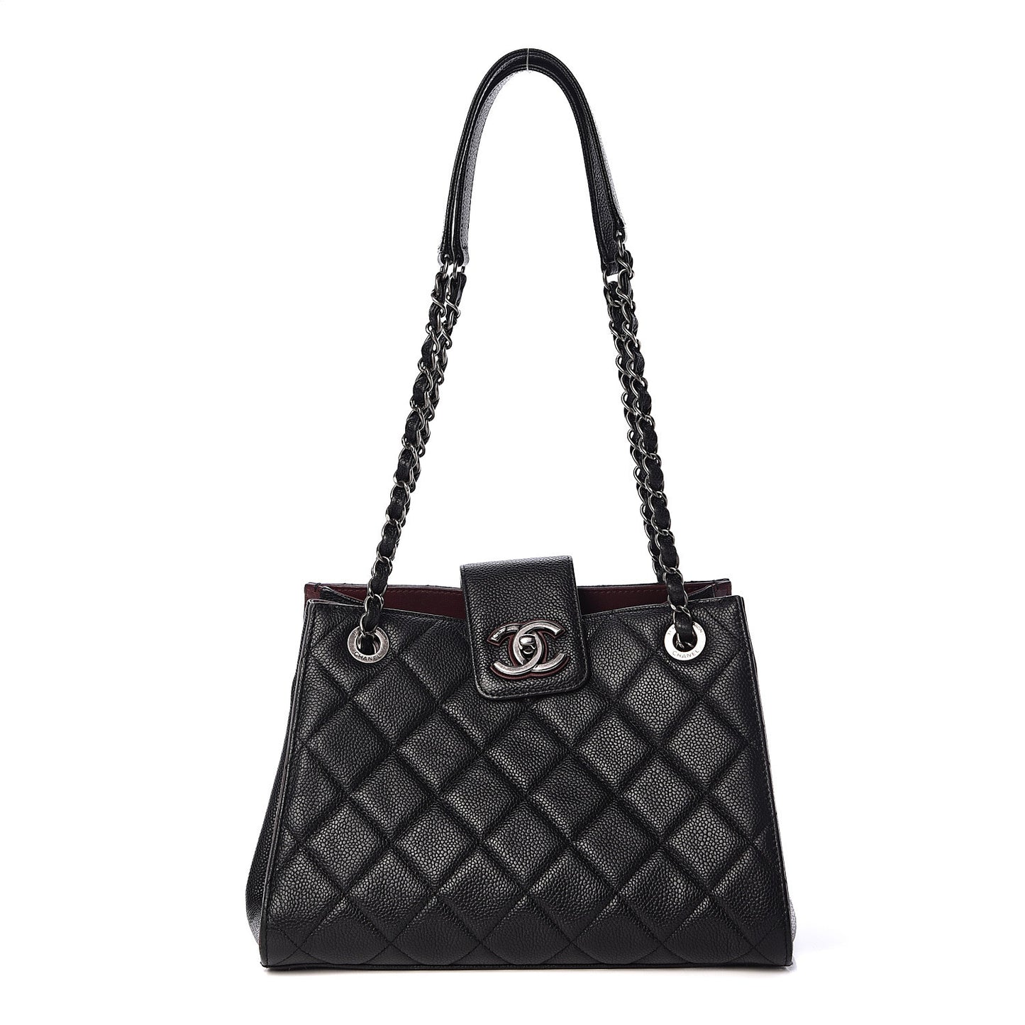 Caviar Quilted Medium CC Accordion Shopping Bag Black