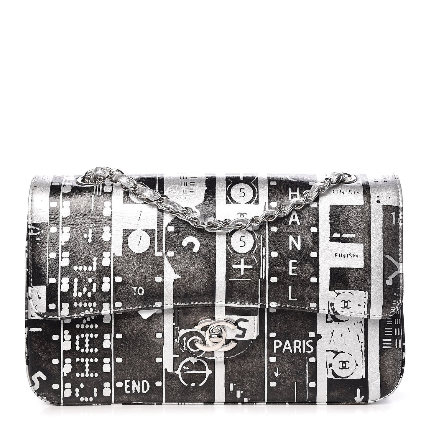 Lambskin Hand Painted Medium Double Flap Black Silver