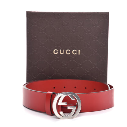 Gucci Selleria Calfskin Nickel Interlocking G 37mm Belt 90 36 Rosso 7 of 7