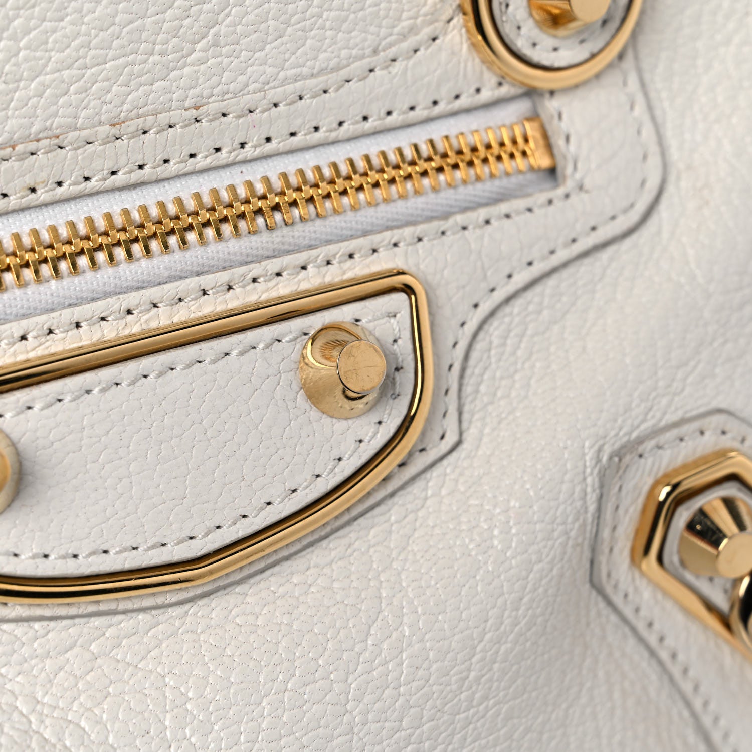 Balenciaga Chevre Gold Metallic Edge Hardware Mini City White