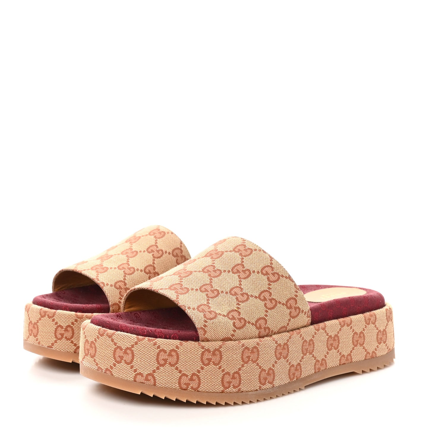Canvas GG Monogram Angelina Platform Slide Sandals 40 Beige Ruggine