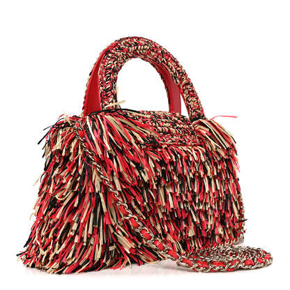 Chanel Raffia Fringe Nano Kelly Shopper Red Beige Black 3 of 11