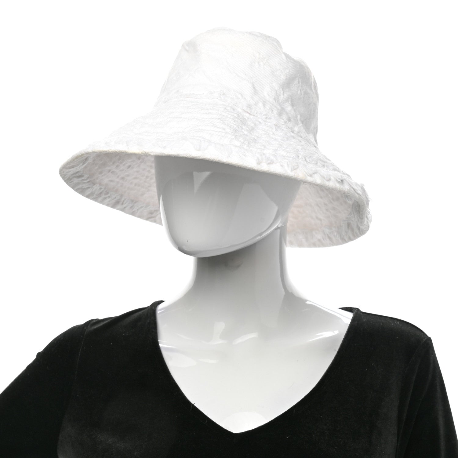 Louis Vuitton Monogram Denim Fringe Bucket Hat L White 2 of 9