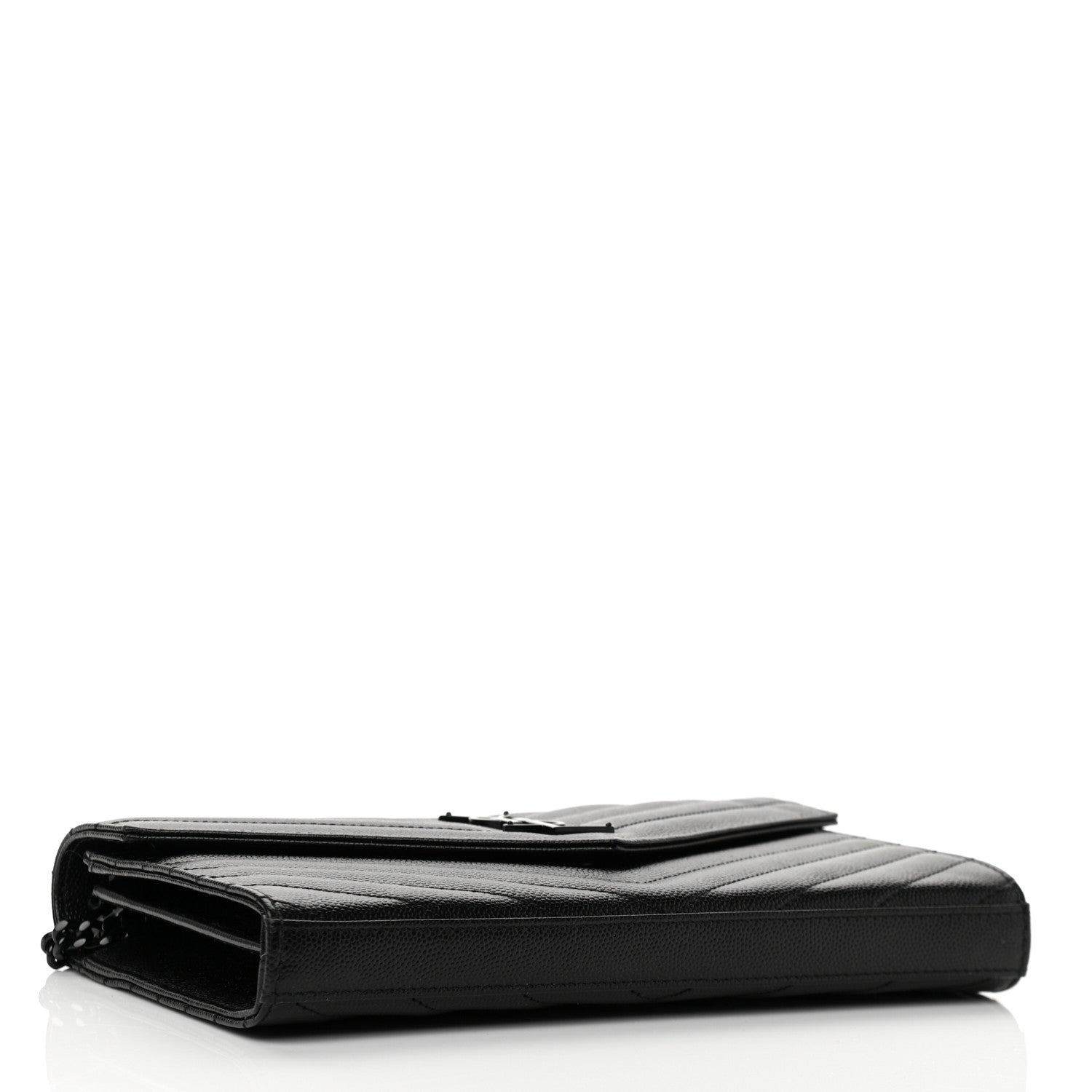 Saint Laurent Grain De Poudre Matelasse Chevron Monogram Monochrome Chain Wallet Black 4 of 11