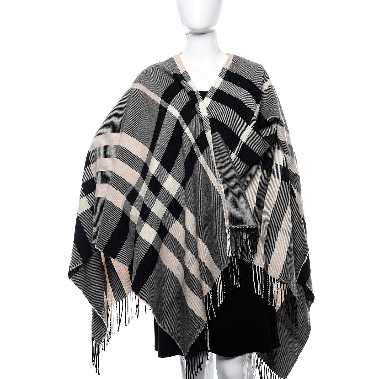 Merino Wool House Check Collette Cape Scarf Black