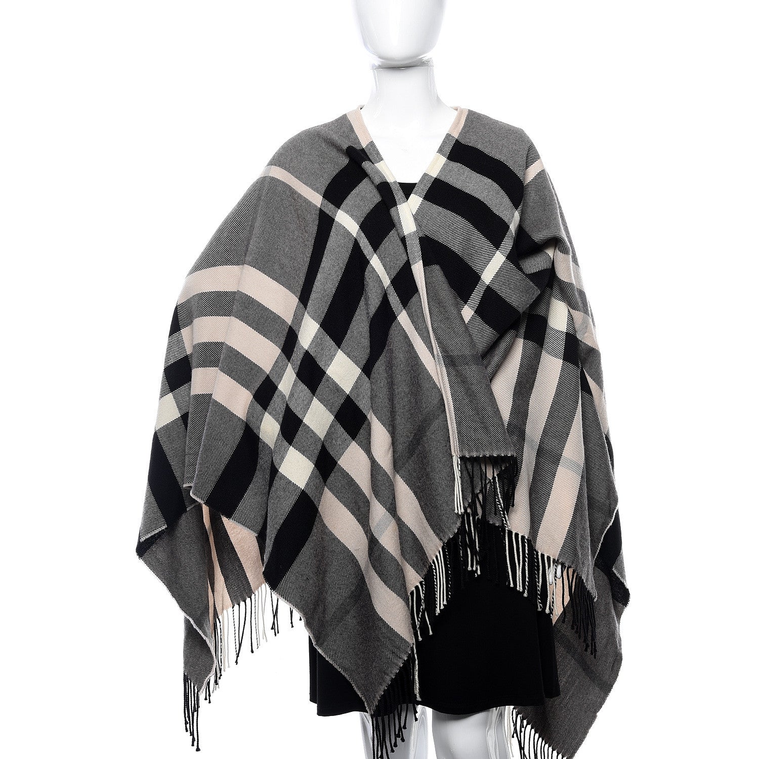 Burberry Merino Wool House Check Collette Cape Scarf Black 2 of 5