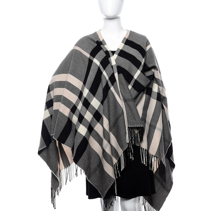 Burberry Merino Wool House Check Collette Cape Scarf Black 2 of 5