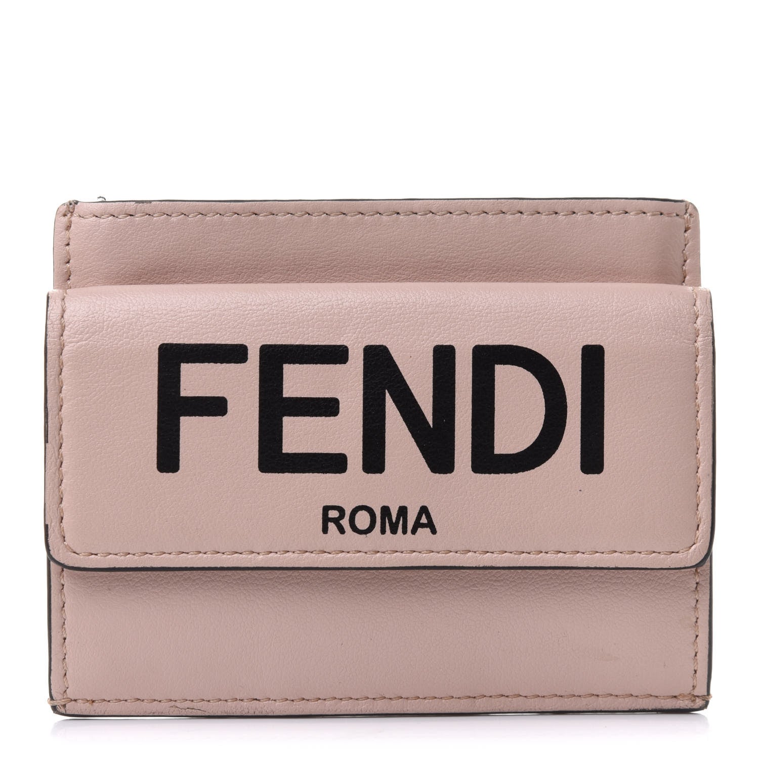 Fendi Vitello Fluffy Logo Fold Over Card Holder Wallet Rosa Quarzo Black 1 of 11