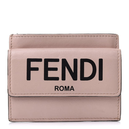 Fendi Vitello Fluffy Logo Fold Over Card Holder Wallet Rosa Quarzo Black 1 of 11