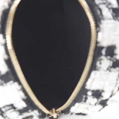 Chanel Tweed Quilted Round Clutch With Chain Black Ecru White 4 of 9