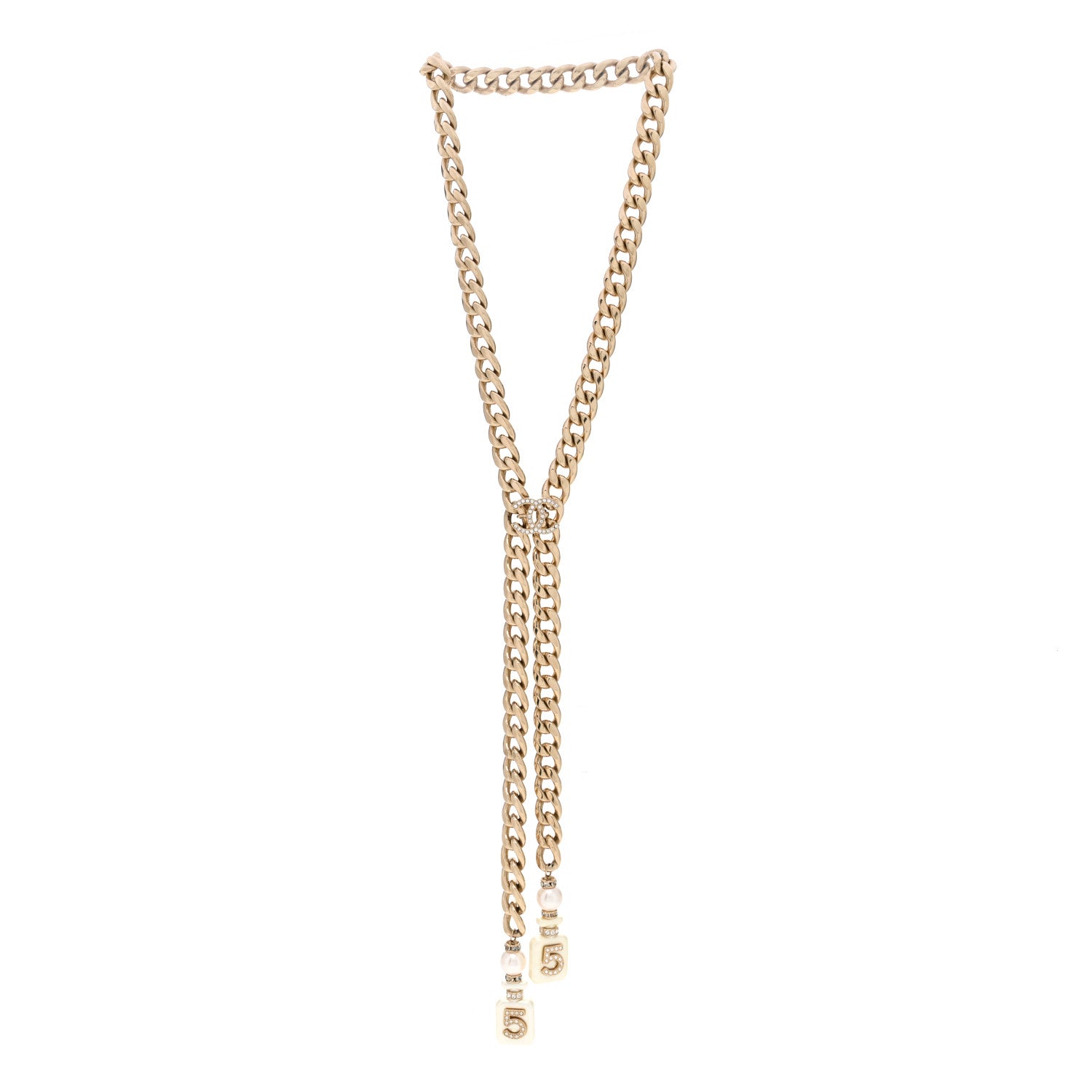 Chanel Pearl Resin Crystal CC No 5 Perfume Bottle Chain Gold 3 of 6