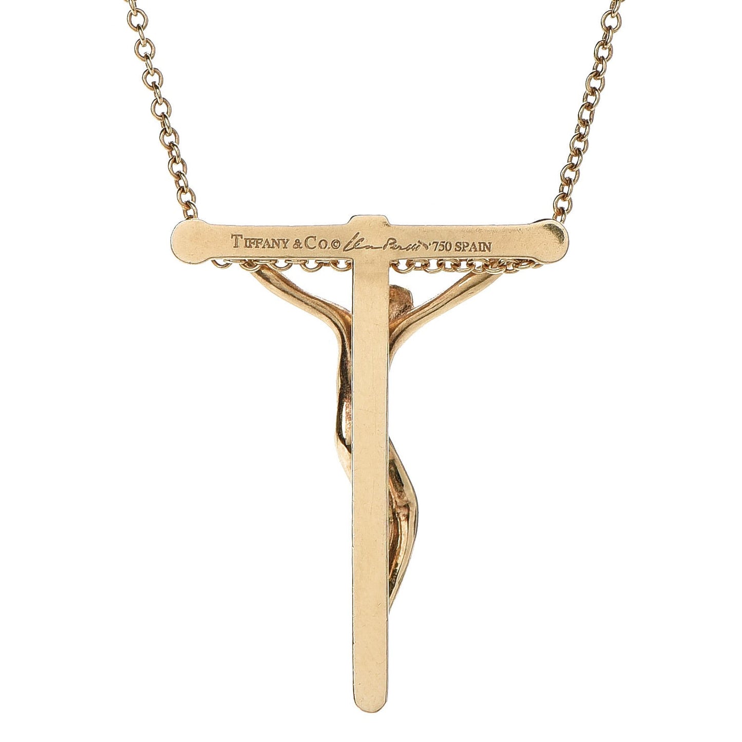 18K Yellow Gold Elsa Peretti Crucifix Pendant Necklace
