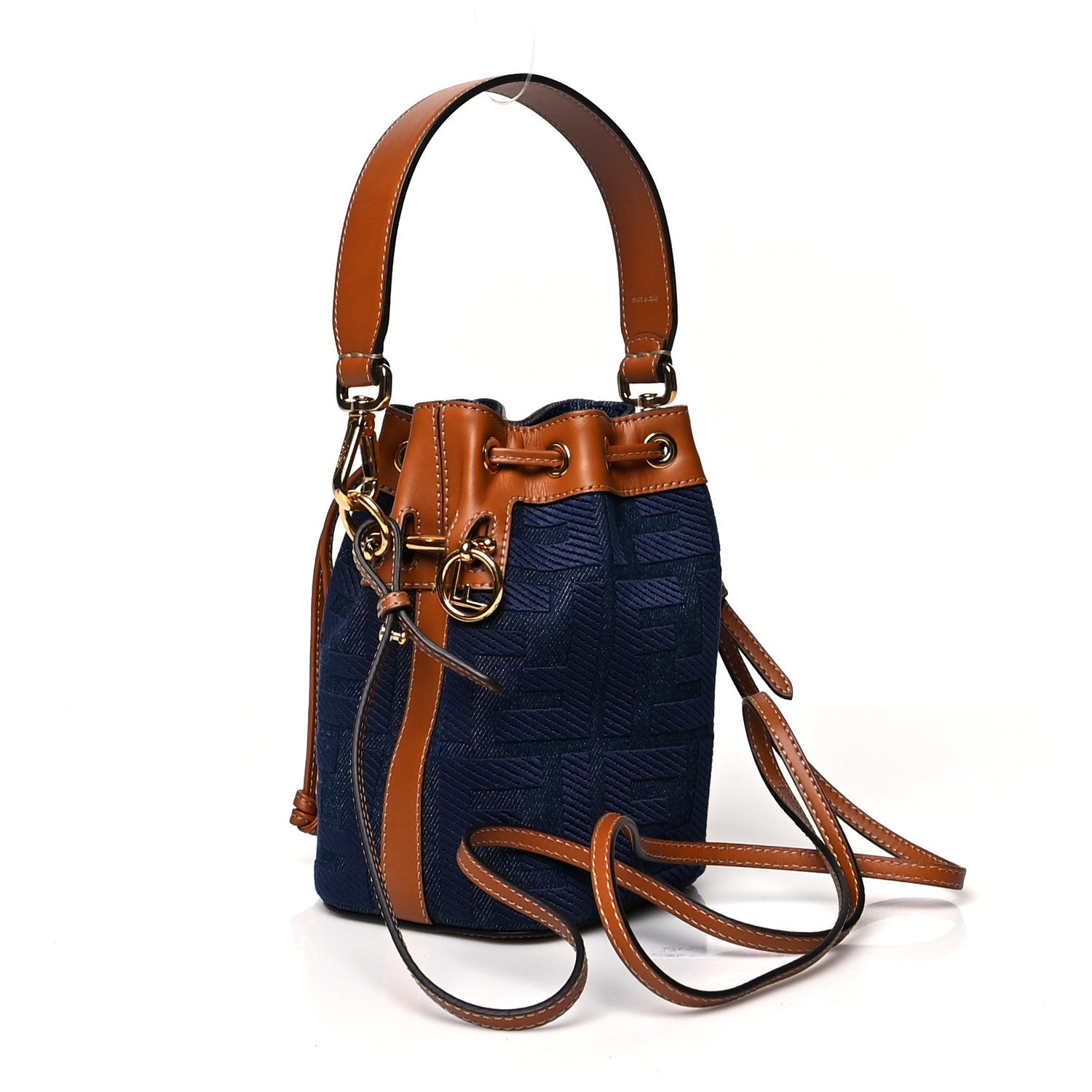 Fendi Denim Vitello King F is Fendi FF Embroidered Mini Mon Tresor Bucket Bag Blue Cuoio 3 of 10