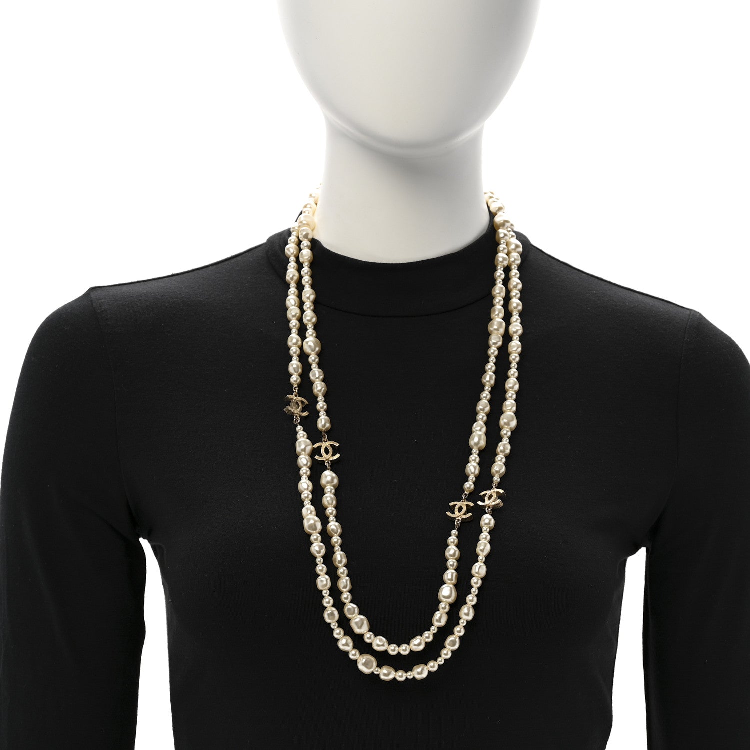 Chanel Irregular Pearl CC Long Necklace Light Gold 2 of 7