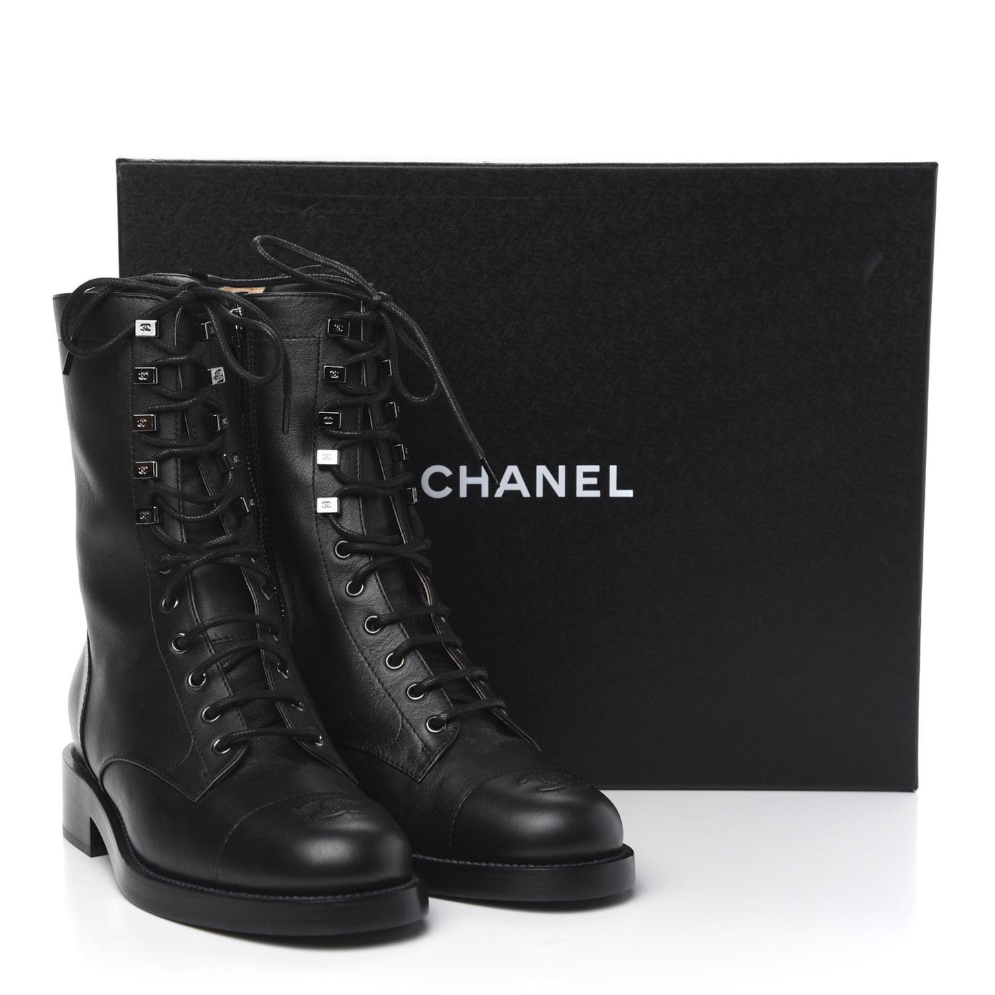 Calfskin Cap Toe Combat Boots 39 Black