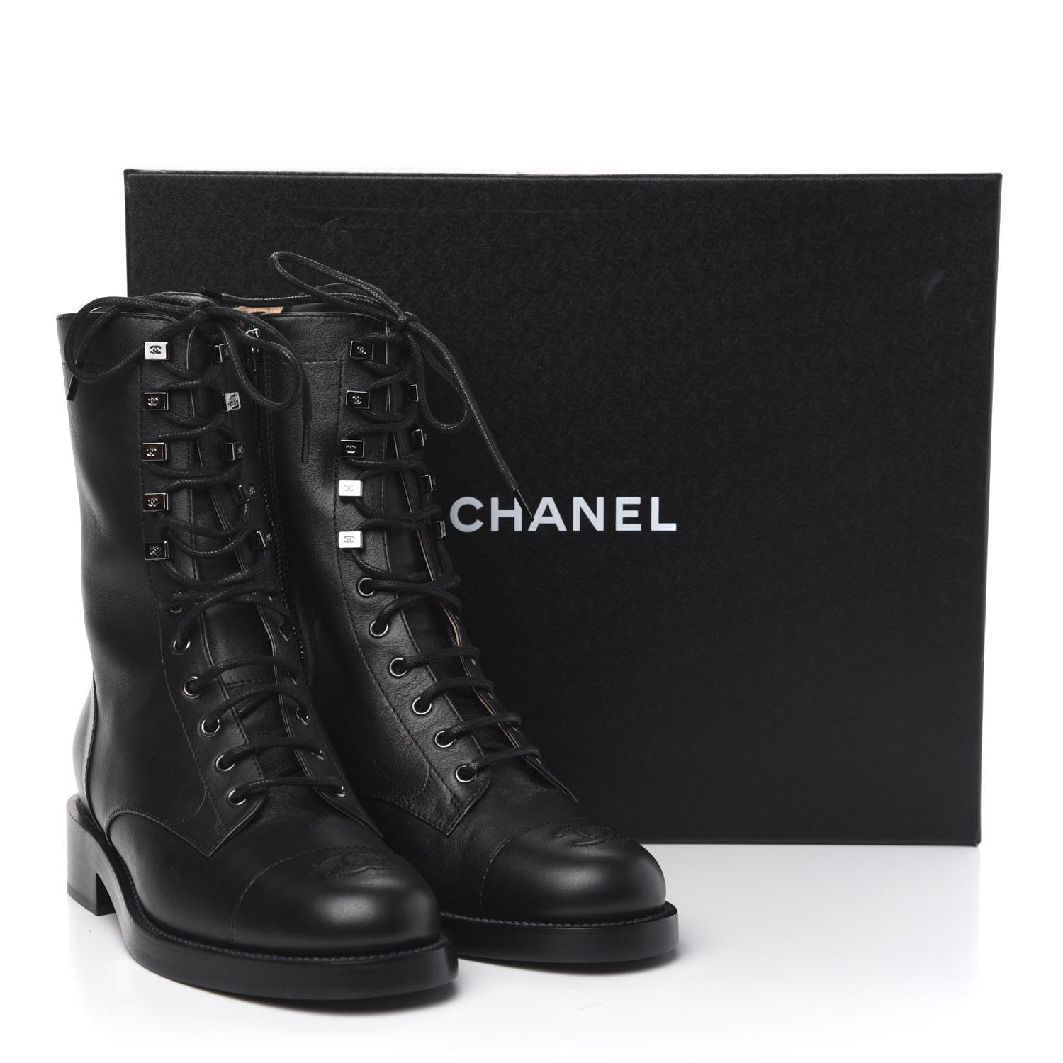 Chanel Calfskin Cap Toe Combat Boots 39 Black 7 of 7