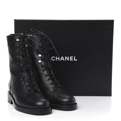 Chanel Calfskin Cap Toe Combat Boots 39 Black 7 of 7