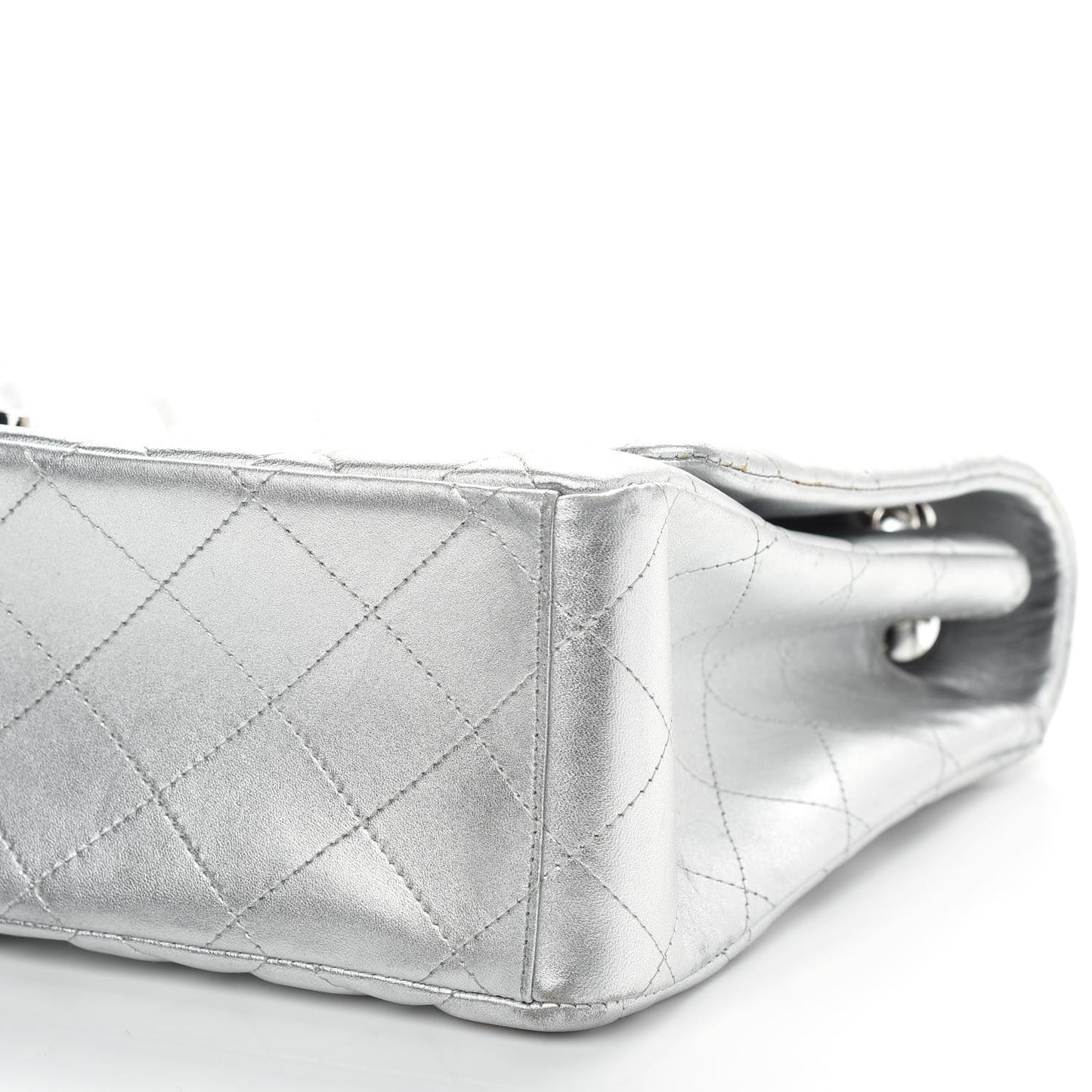 Metallic Lambskin Quilted Maxi Single Flap Silver
