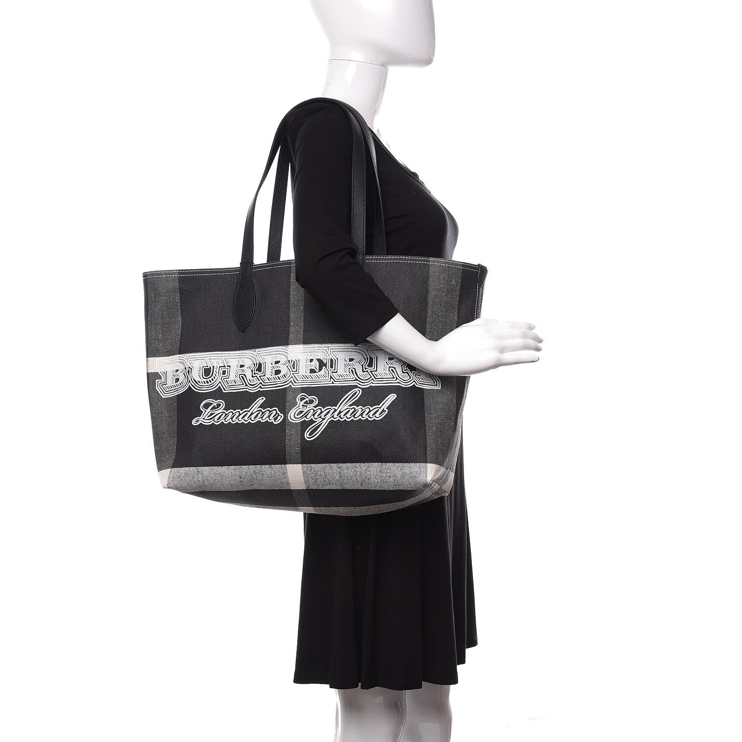 Burberry Coated Canvas Mega Check Medium Doodle Tote Black White 2 of 10