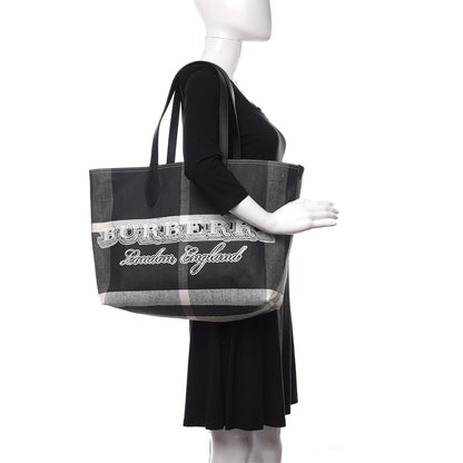 Burberry Coated Canvas Mega Check Medium Doodle Tote Black White 2 of 10
