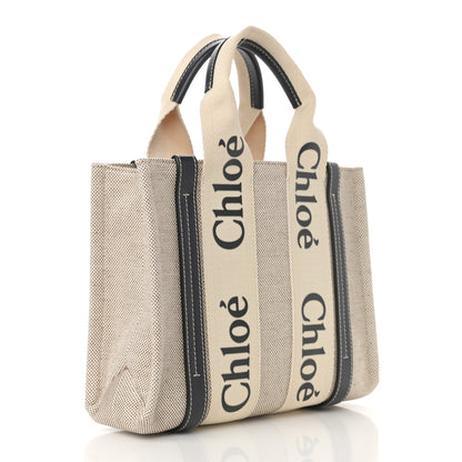 Chloe Cotton Calfskin Small Woody Ribbon Tote White Blue 3 of 10