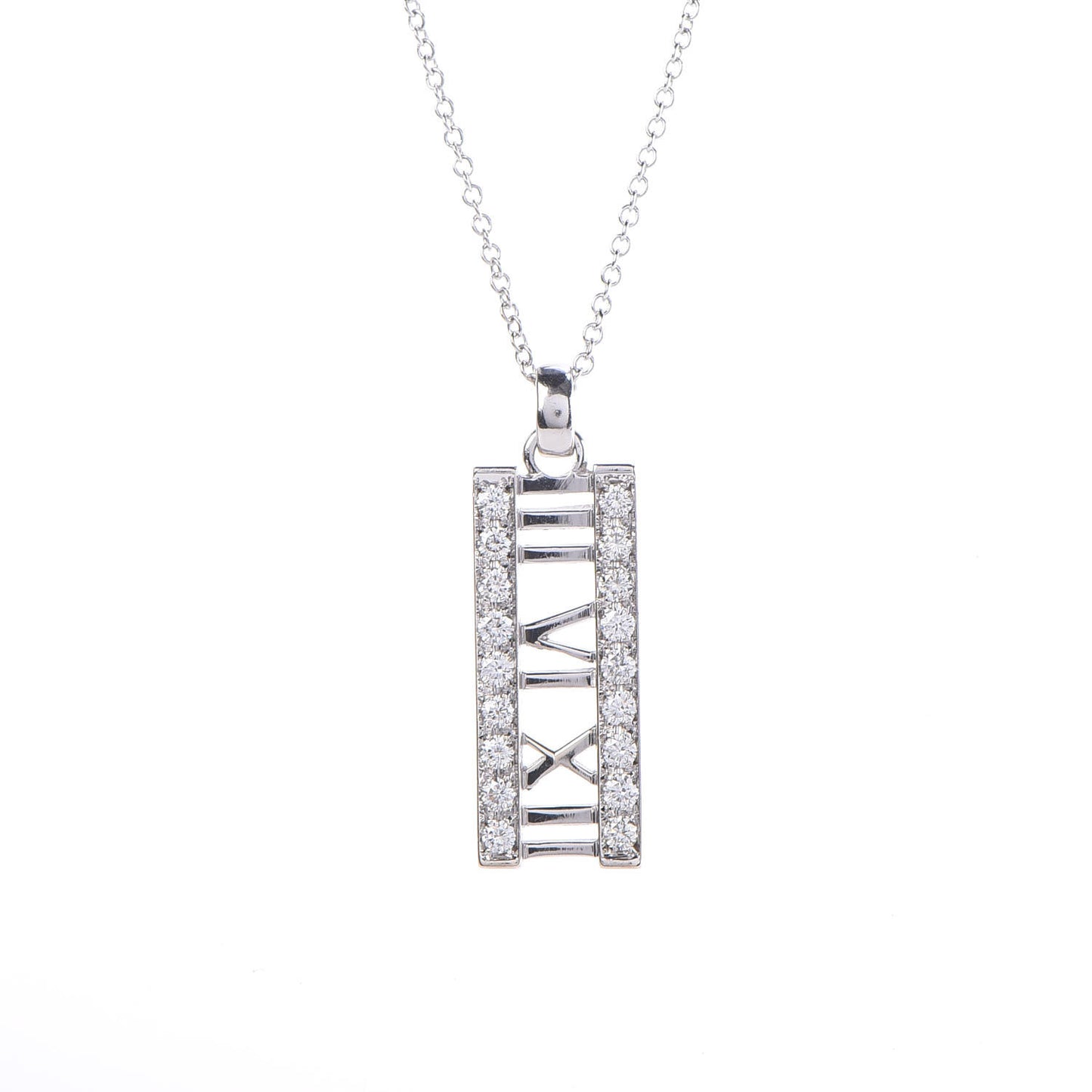 18K White Gold Diamond Atlas Bar Pendant Necklace