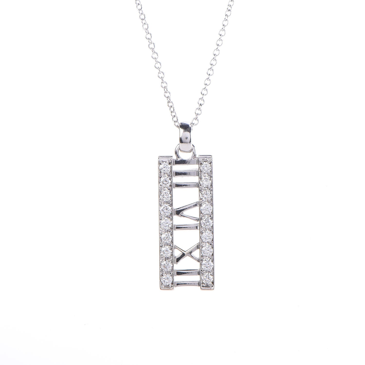 Tiffany 18K White Gold Diamond Atlas Bar Pendant Necklace 3 of 7