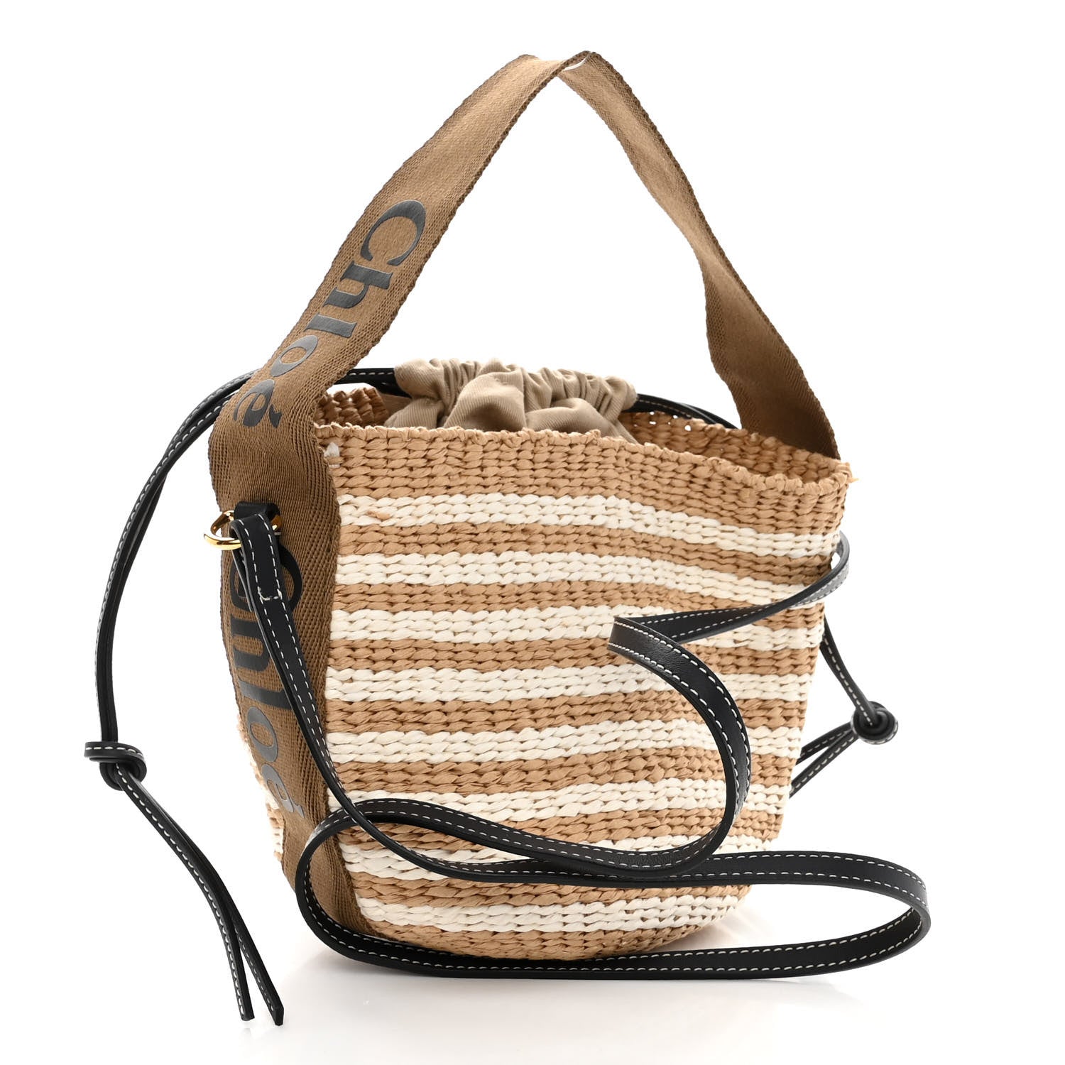 Chloe Raffia Calfskin Small Woody Striped Basket Bag Grove Brown 3 of 9