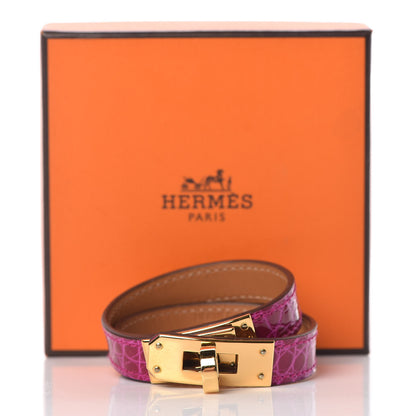 Hermes Shiny Alligator Kelly Double Tour Bracelet T1 Rose Scheherazade 7 of 7