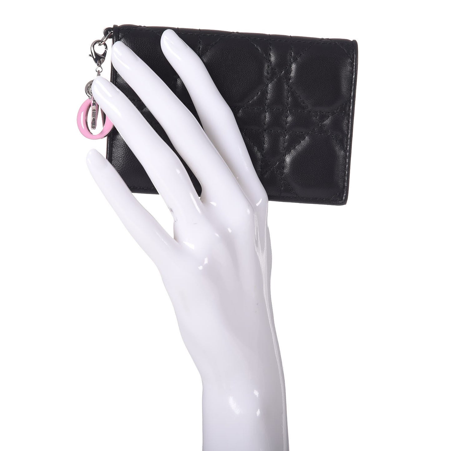 Lambskin Cannage Bi-Color Small Lady Dior Flap Card Holder Black Pink