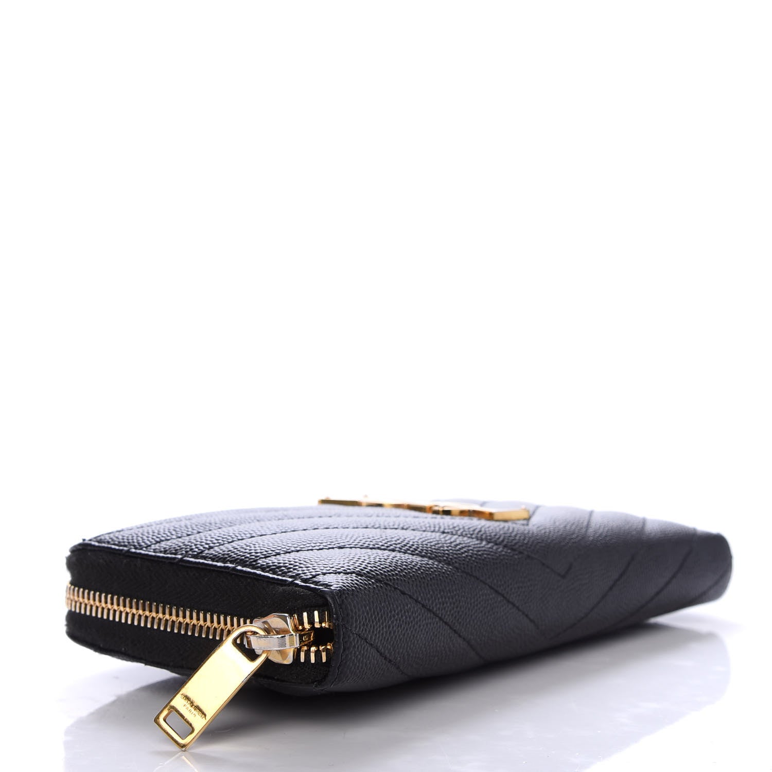 Saint Laurent Grain De Poudre Matelasse Chevron Monogram Zip Around Wallet Black 4 of 8