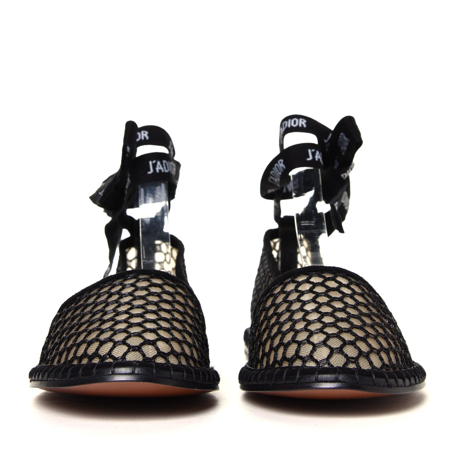 Christian Dior Mesh Nicely-D Ankle Tie Flat Espadrilles 39 Black 2 of 6