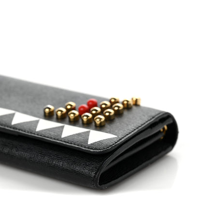Fendi Vitello Elite Studded Monster Continental Wallet on Chain Black 7 of 7