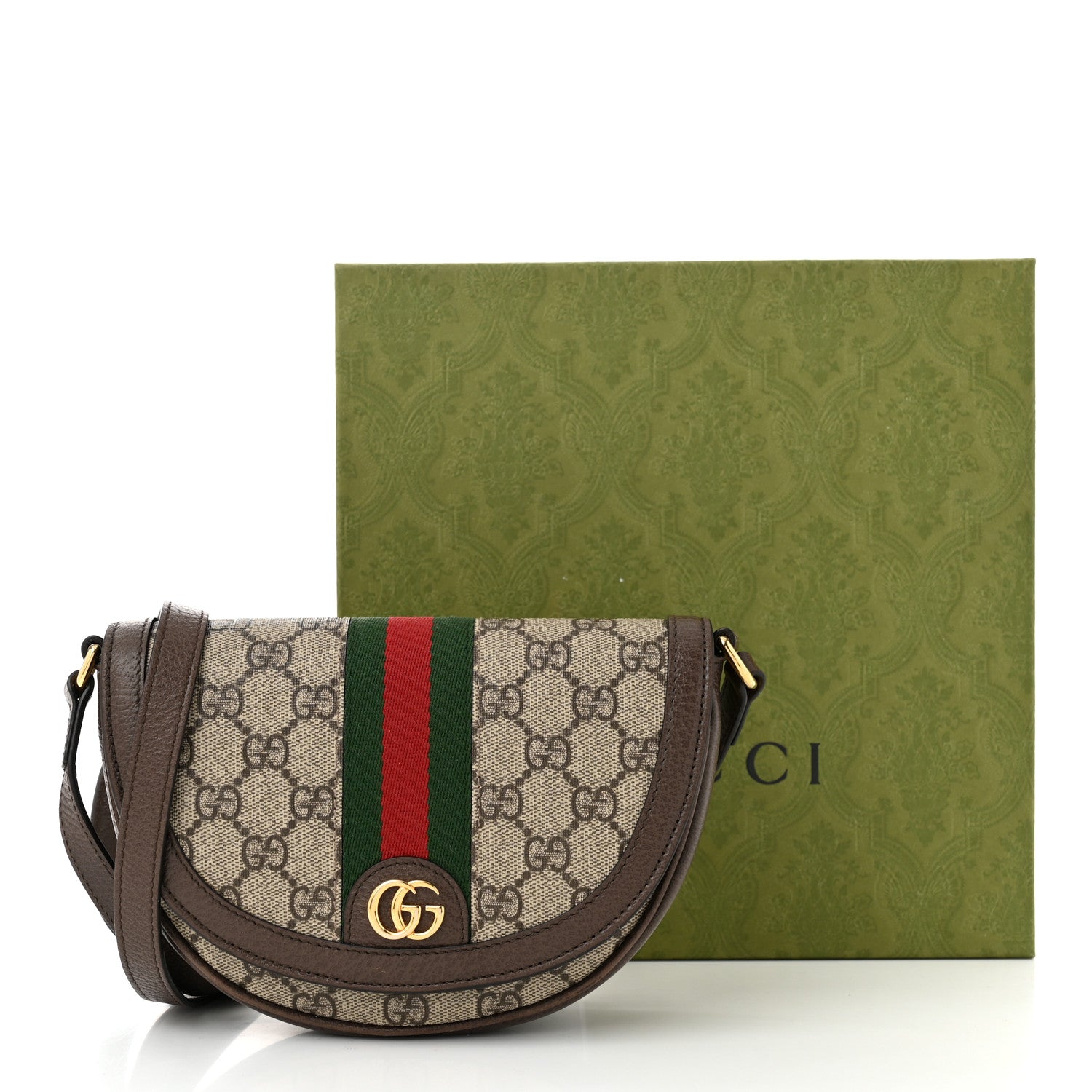 Gucci GG Supreme Monogram Textured Dollar Calfskin Web Mini Ophidia Flap Shoulder Bag Beige Ebony New Acero 11 of 11