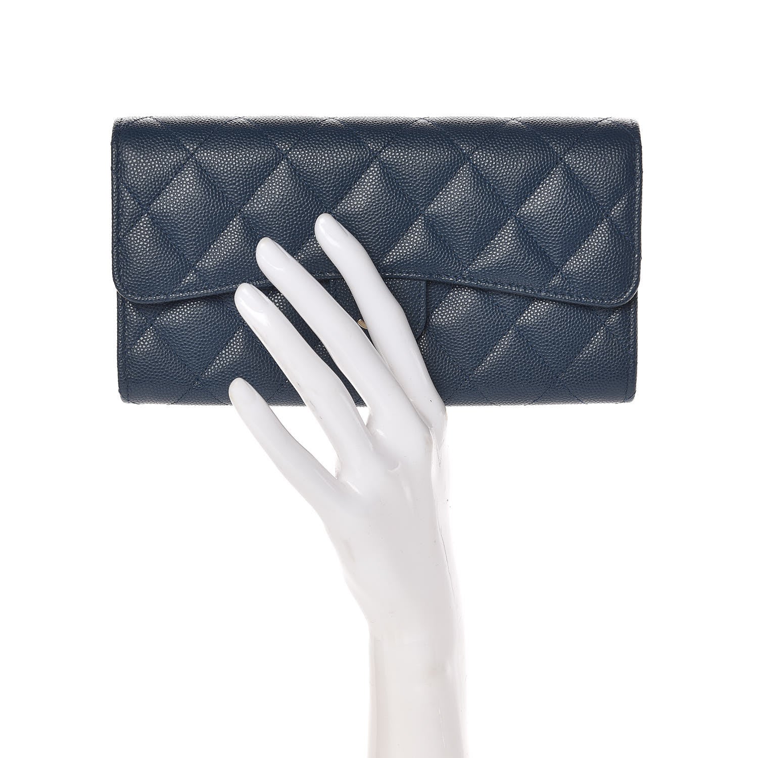 Chanel Caviar Quilted Large Gusset Flap Wallet Navy 2 of 9