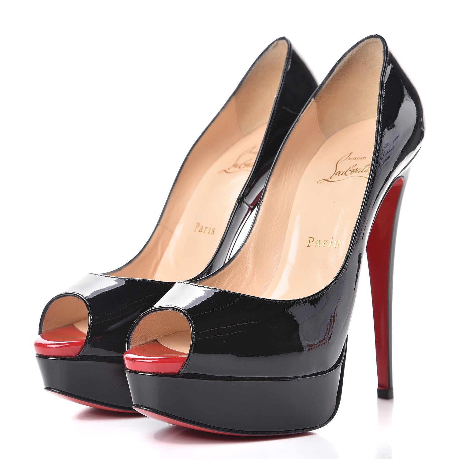 Christian Louboutin Patent Lady Peep 150 Pumps 39 Black Red 3 of 11