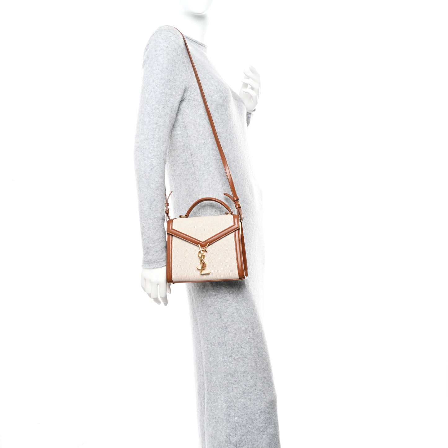 Canvas Calfskin Mini Classic Monogram Cassandra Top Handle Tan Natural