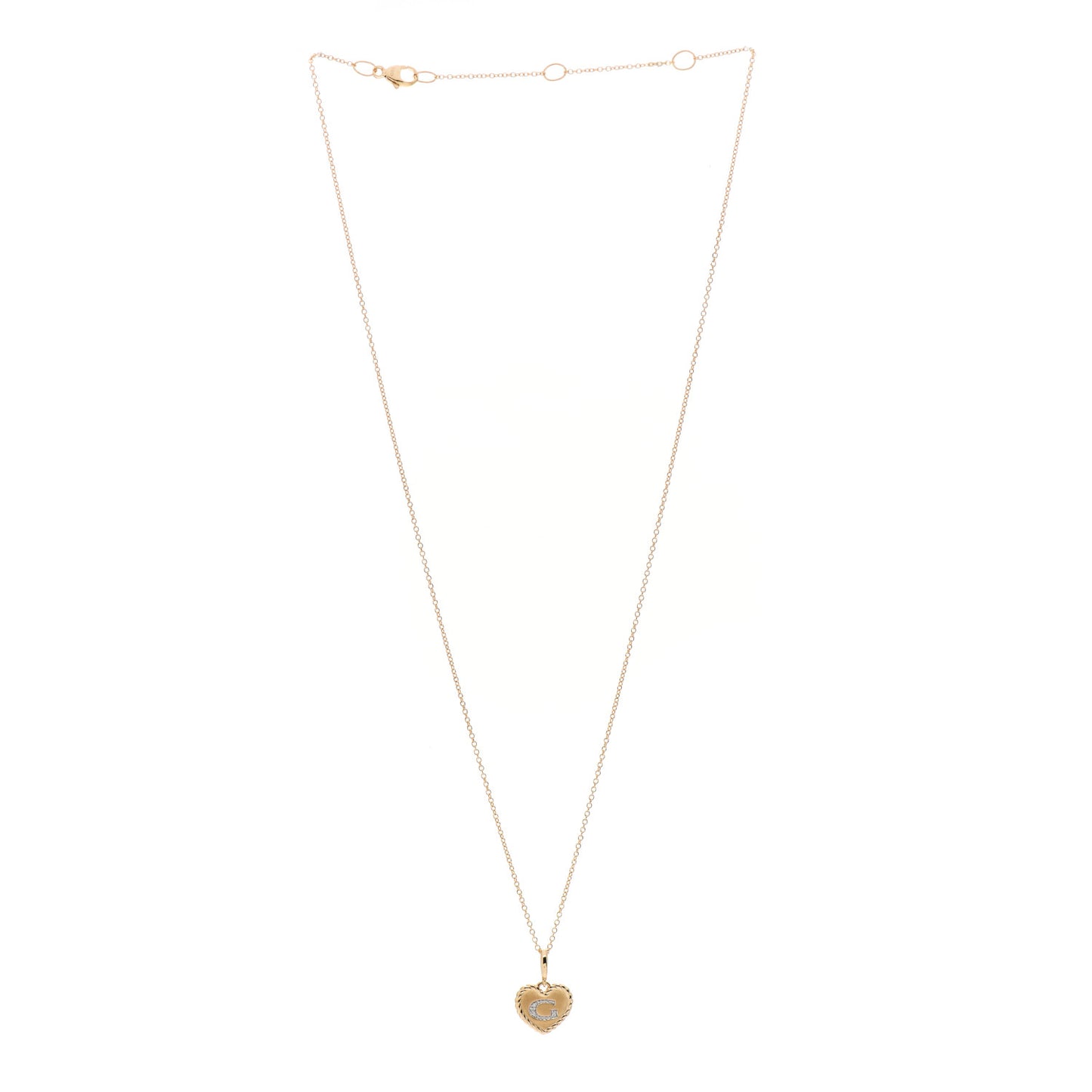 18K Yellow Gold Diamond Heart Initial G Charm Necklace