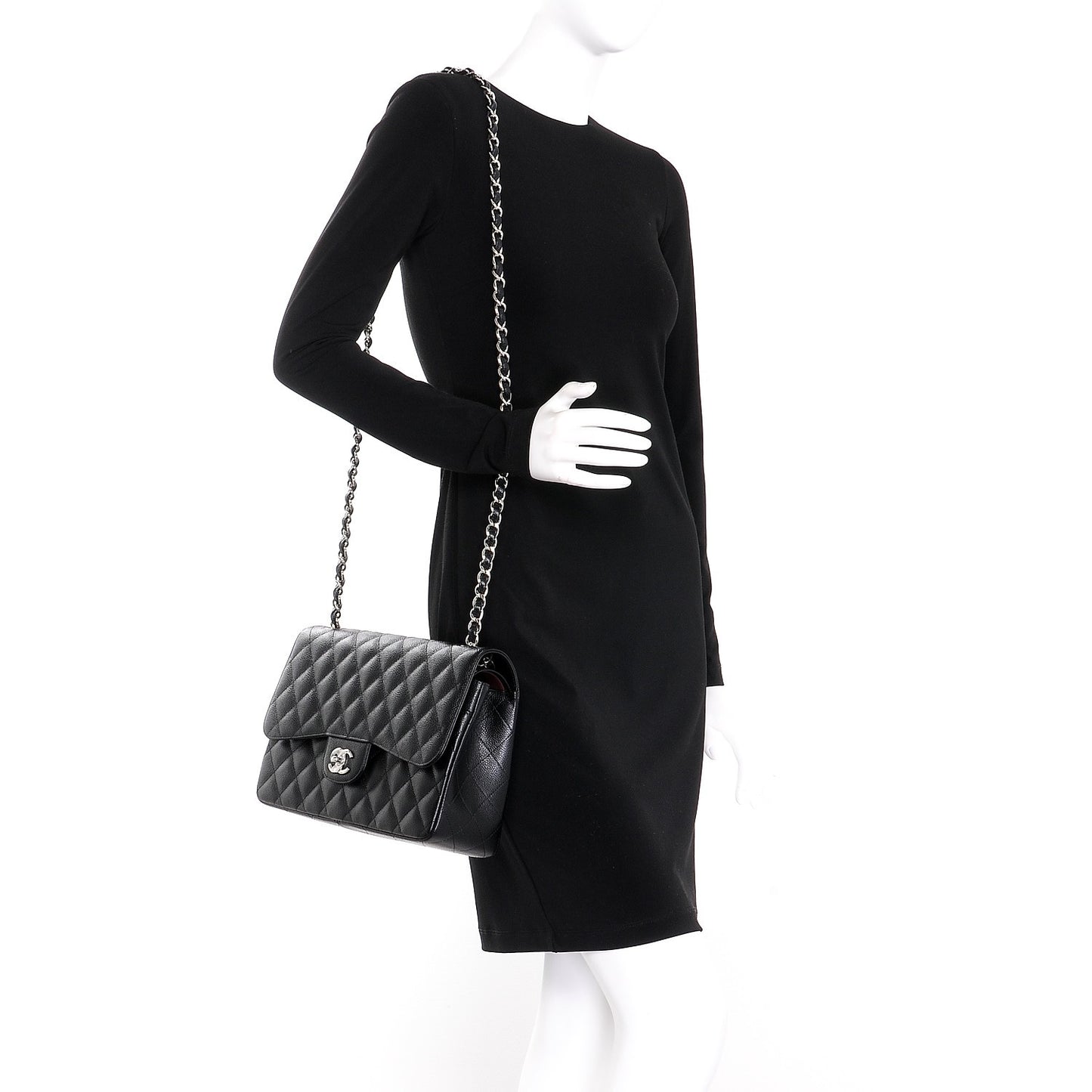 Caviar Quilted Jumbo Double Flap Black
