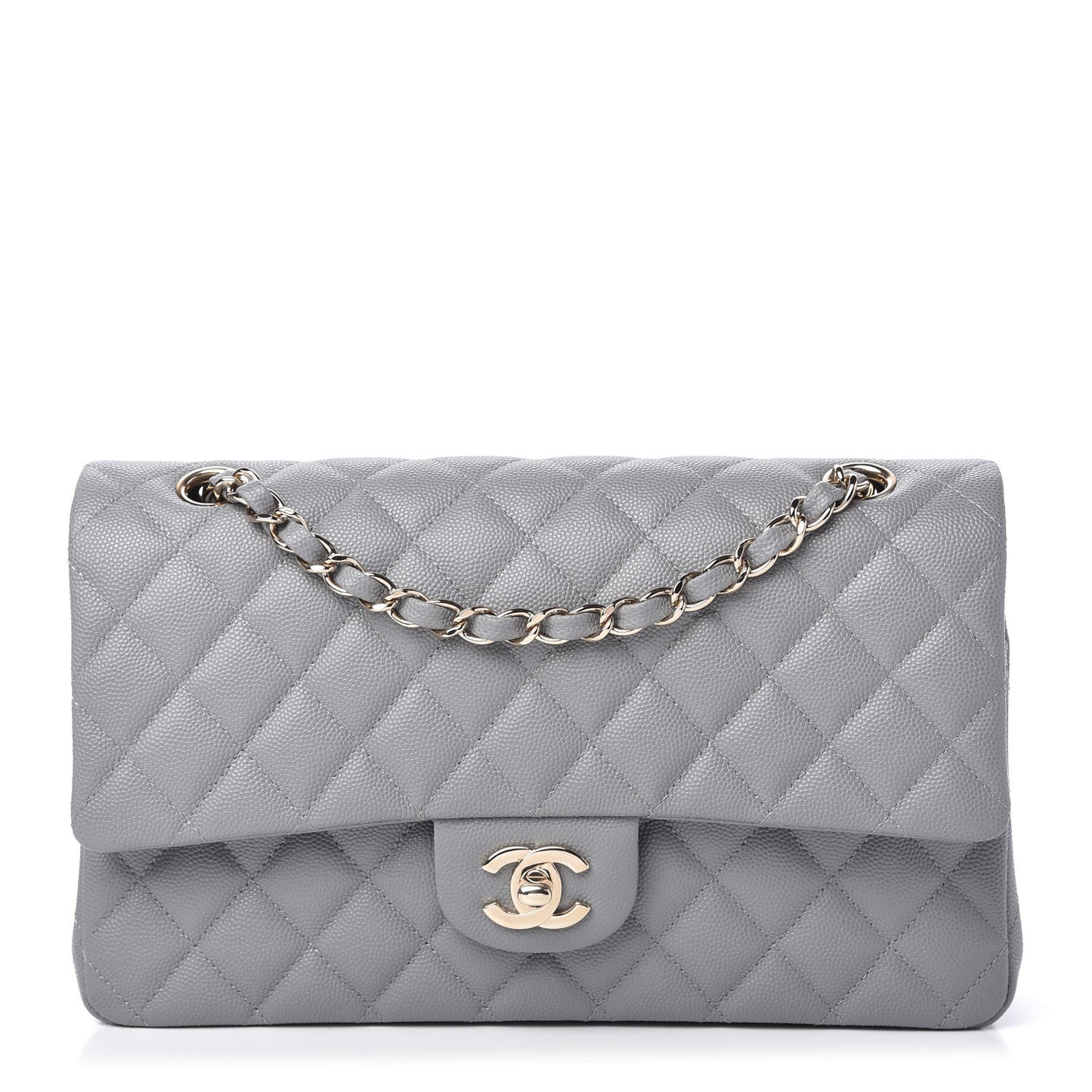 Caviar Quilted Medium Double Flap Grey