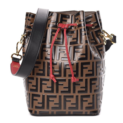 Fendi Vitello Grace F is Fendi Bi-Color FF 1974 Embossed Grande Mon Tresor Bucket Bag Maya Black Fragola 1 of 12