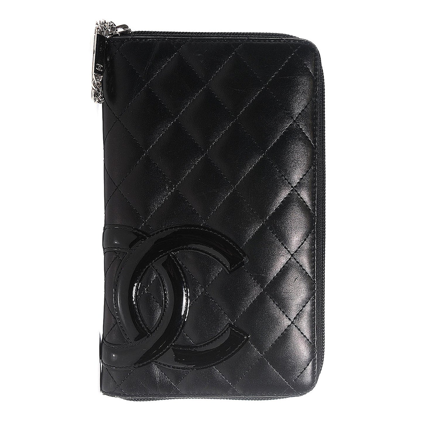 Calfskin Quilted Cambon Zip Around Organizer Wallet Black