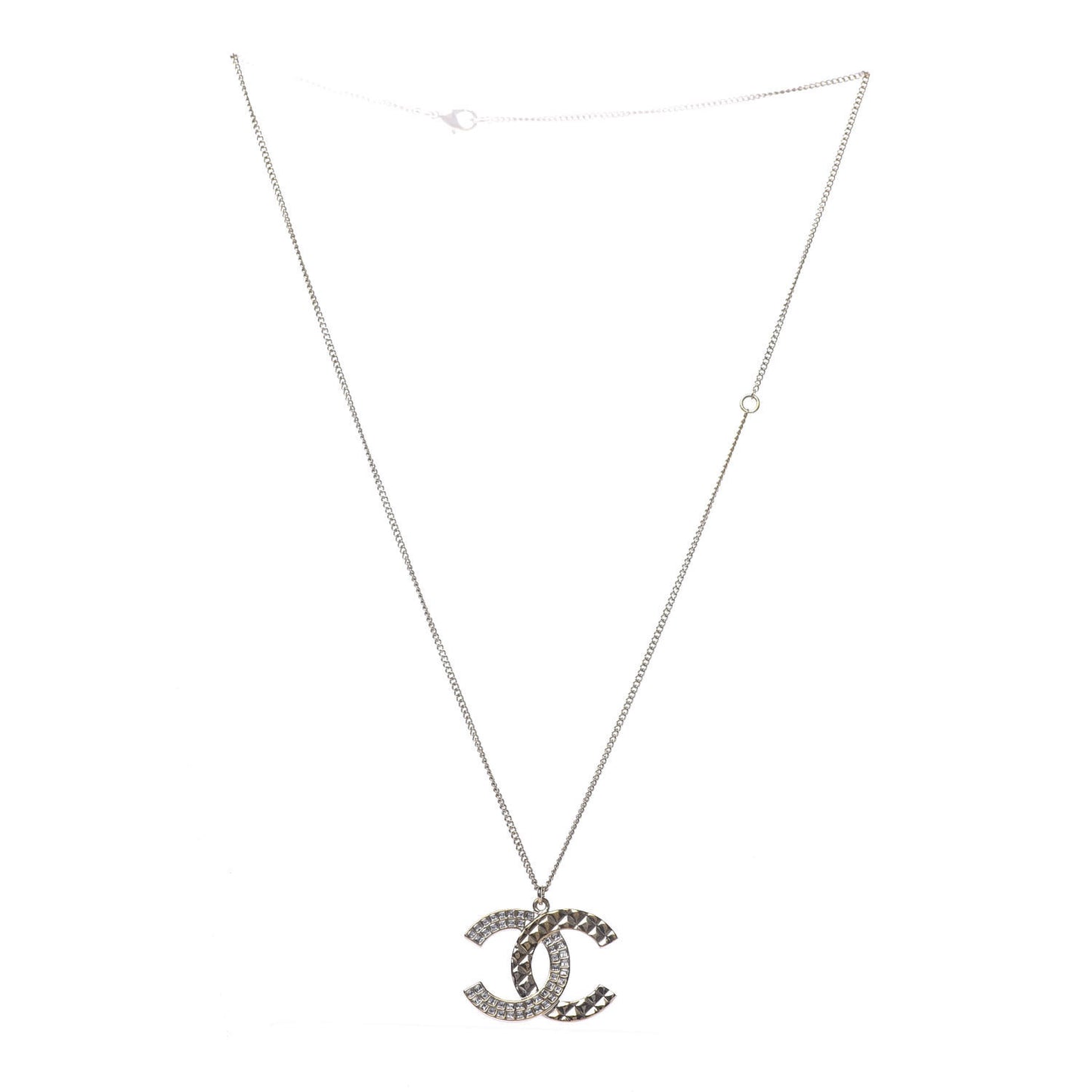 Baguette Crystal Quilted CC Pendant Necklace Gold